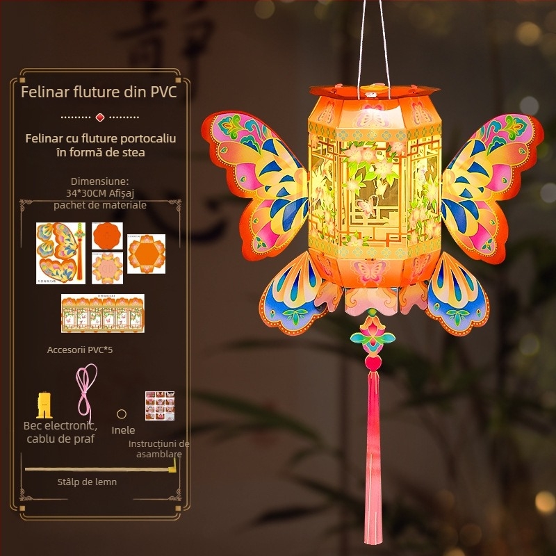 Lanterne pentru Festivalul Primăverii, lanterne de mână, kit DIY pentru copii, lanterne tradiționale creative, în stil chinezesc