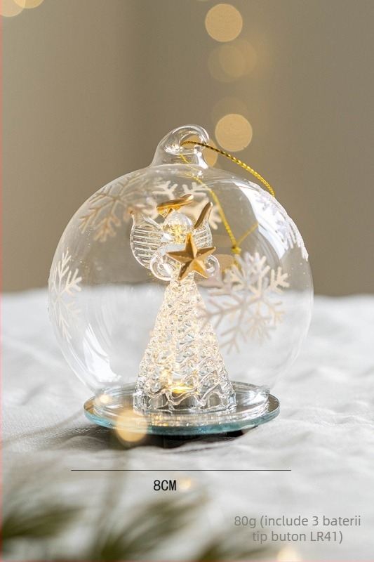 Ornament de birou din sticlă, înger de Crăciun, iluminat, stil nordic, recuzită pentru fotografii