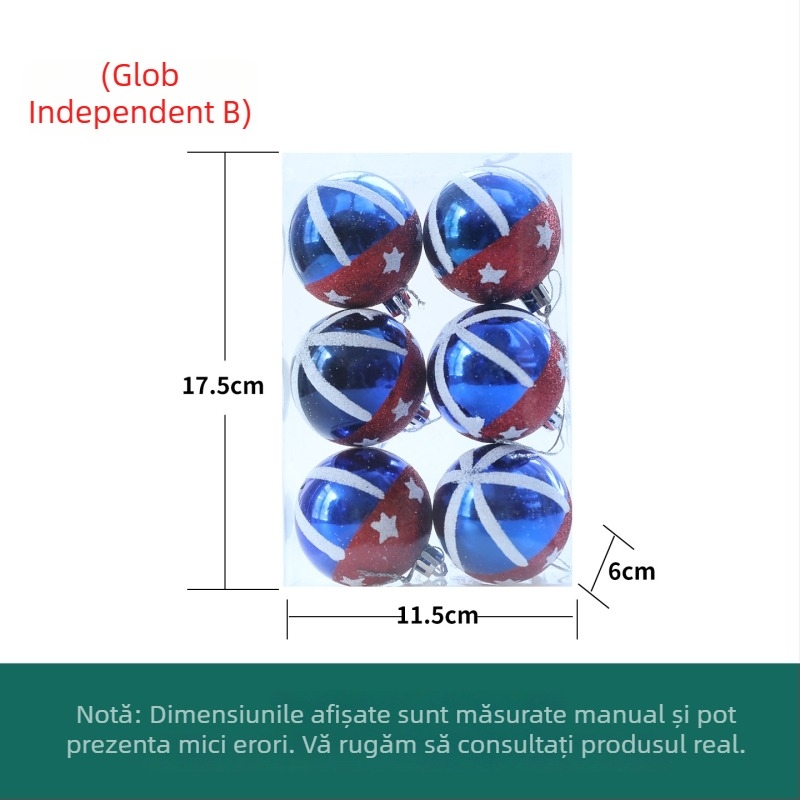 Set de globuri de Crăciun cu design steag american, 12 buc., diametru 6 cm, pictate manual