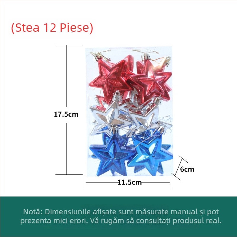 Set de globuri de Crăciun cu design steag american, 12 buc., diametru 6 cm, pictate manual