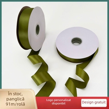 Bandă verde de satin pentru buchete, lățime 4 cm, panglică poliester pentru împachetare, fundă pentru cadouri