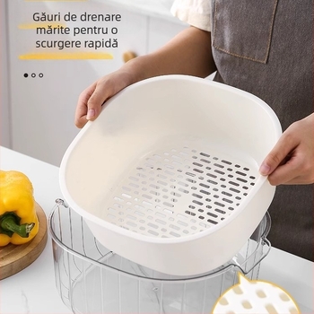 Coș dublu pentru scurgere și spălare legume și fructe, coș de bucătărie pentru spălat și strecurare, filtru de apă din plastic îngroșat, unealtă pentru clătirea orezului