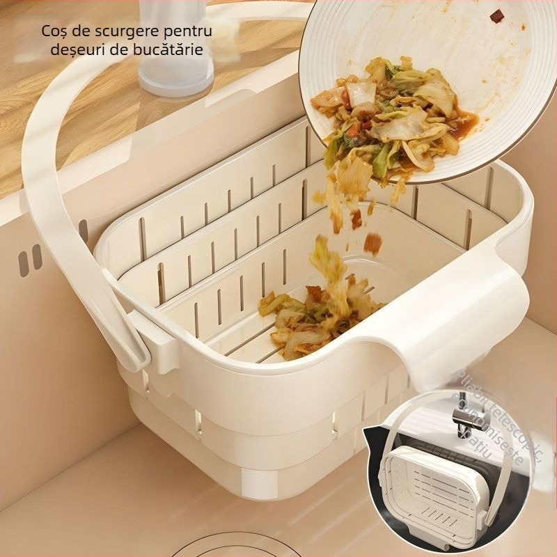 Coș pliabil de drenaj pentru bucătărie, agățat de chiuvetă, raft pentru robinet, pentru resturi alimentare
