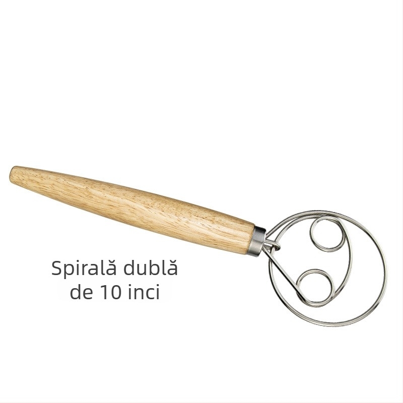 Tel de aluat danez cu spirală din oțel inoxidabil 304 și mâner din stejar