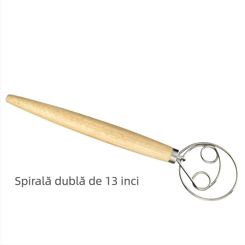 Tel de aluat danez cu spirală din oțel inoxidabil 304 și mâner din stejar