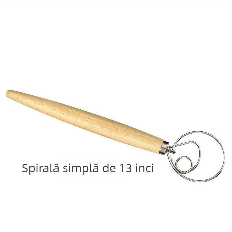 Tel de aluat danez cu spirală din oțel inoxidabil 304 și mâner din stejar
