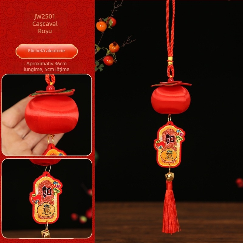 Pandantiv noroc pentru Festivalul Primăverii, șir din persimon și mic felinar, design Anul Dragonului