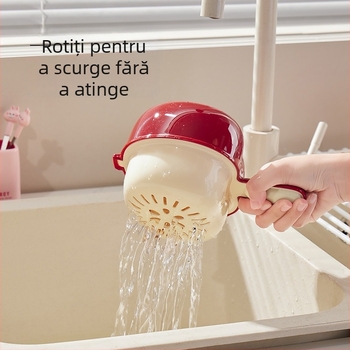 Coș de fructe cu două niveluri, drenaj și mâner drăguț