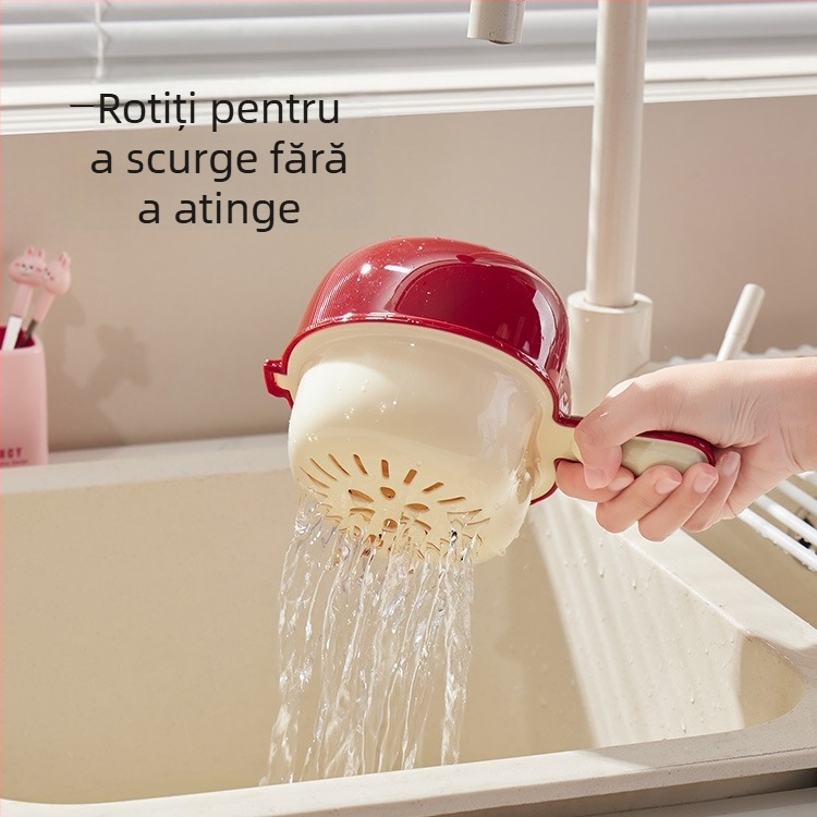 Coș de fructe cu două niveluri, drenaj și mâner drăguț