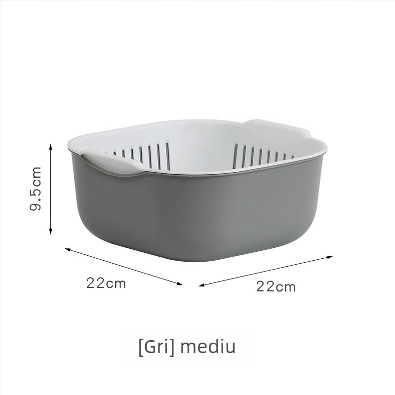 Vas dublu din plastic pentru spălat legume și fructe cu coș de scurgere – accesoriu de bucătărie multifuncțional
