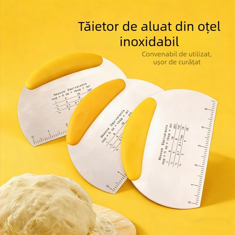 Cuțit din oțel inoxidabil pentru aluat cu scară, instrument de copt și spatulă semicirculară pentru prăjituri și foi de orez