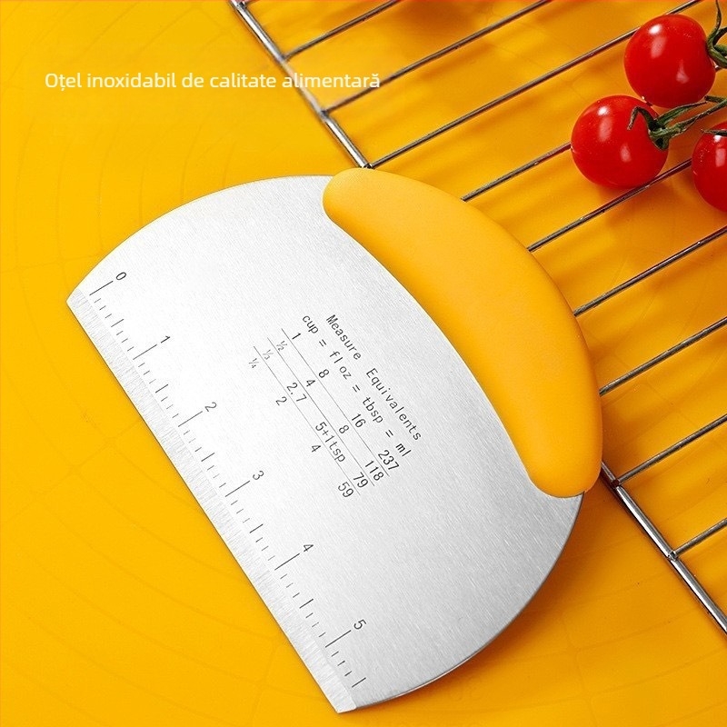 Cuțit din oțel inoxidabil pentru aluat cu scară, instrument de copt și spatulă semicirculară pentru prăjituri și foi de orez