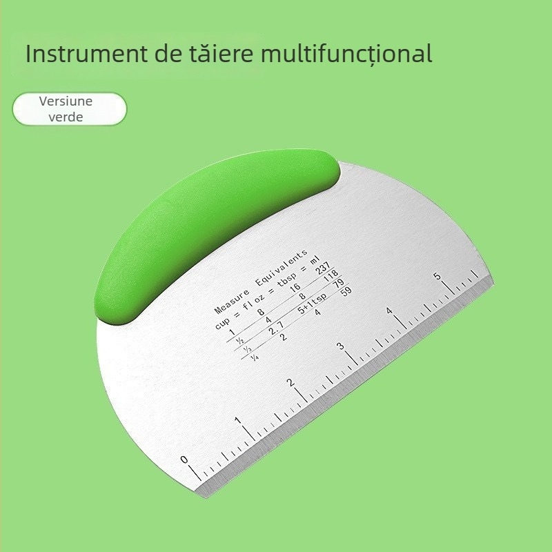 Cuțit din oțel inoxidabil pentru aluat cu scară, instrument de copt și spatulă semicirculară pentru prăjituri și foi de orez