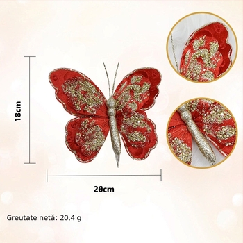 Ornament de Crăciun în formă de fluture, din material textil cu paiete, luciu auriu, pandantiv pentru brad