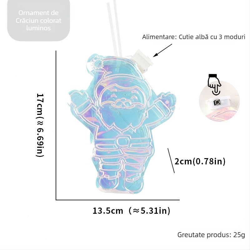 Pandantiv LED de Crăciun pentru brad, cu Moș Crăciun și om de zăpadă, lumini colorate, design desen animat