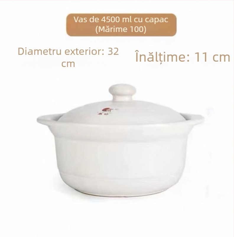 Oală de supă ceramică, capacitate mare, cu capac, pentru încălzire directă, 2,1–3 L, potrivită pentru uz casnic și comercial