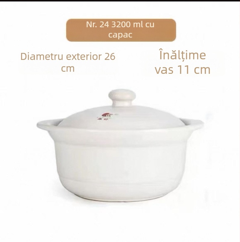 Oală de supă ceramică, capacitate mare, cu capac, pentru încălzire directă, 2,1–3 L, potrivită pentru uz casnic și comercial