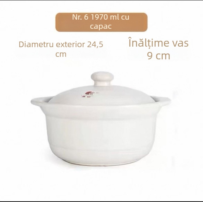 Oală de supă ceramică, capacitate mare, cu capac, pentru încălzire directă, 2,1–3 L, potrivită pentru uz casnic și comercial