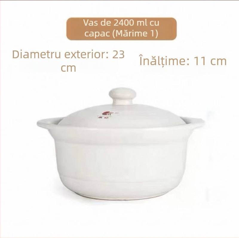 Oală de supă ceramică, capacitate mare, cu capac, pentru încălzire directă, 2,1–3 L, potrivită pentru uz casnic și comercial