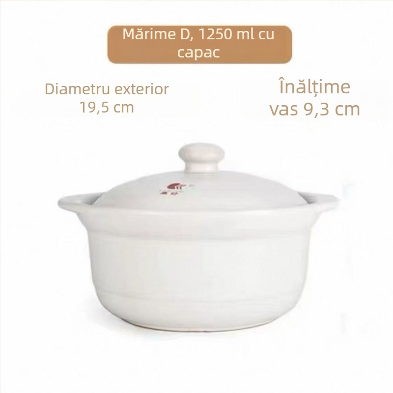 Oală de supă ceramică, capacitate mare, cu capac, pentru încălzire directă, 2,1–3 L, potrivită pentru uz casnic și comercial