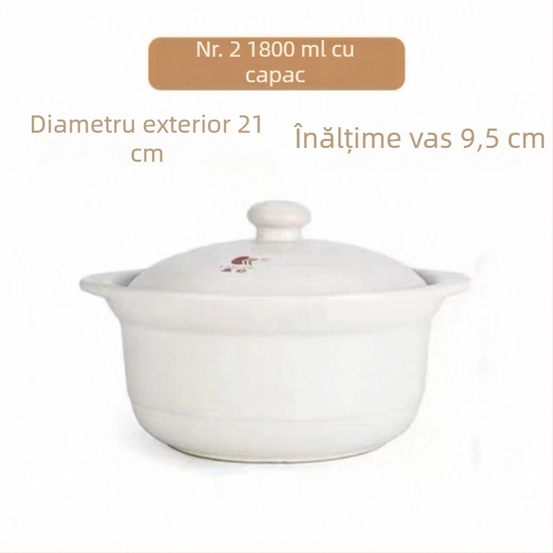 Oală de supă ceramică, capacitate mare, cu capac, pentru încălzire directă, 2,1–3 L, potrivită pentru uz casnic și comercial