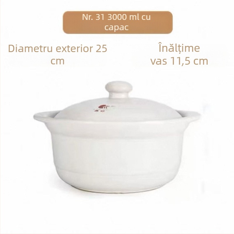 Oală de supă ceramică, capacitate mare, cu capac, pentru încălzire directă, 2,1–3 L, potrivită pentru uz casnic și comercial