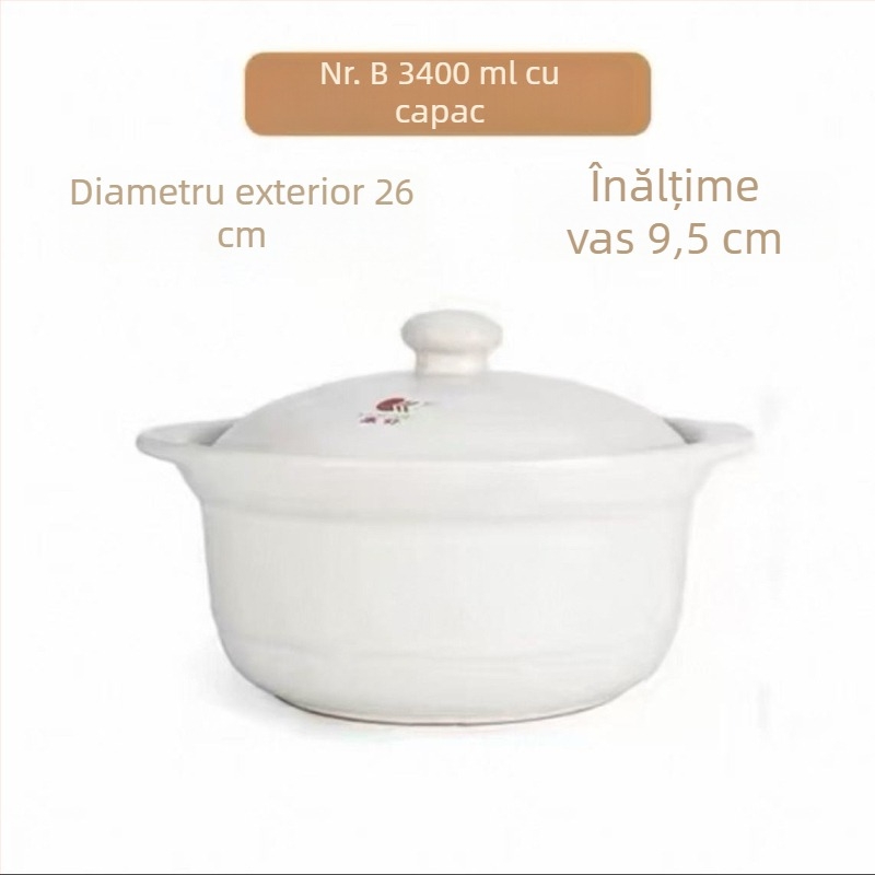 Oală de supă ceramică, capacitate mare, cu capac, pentru încălzire directă, 2,1–3 L, potrivită pentru uz casnic și comercial