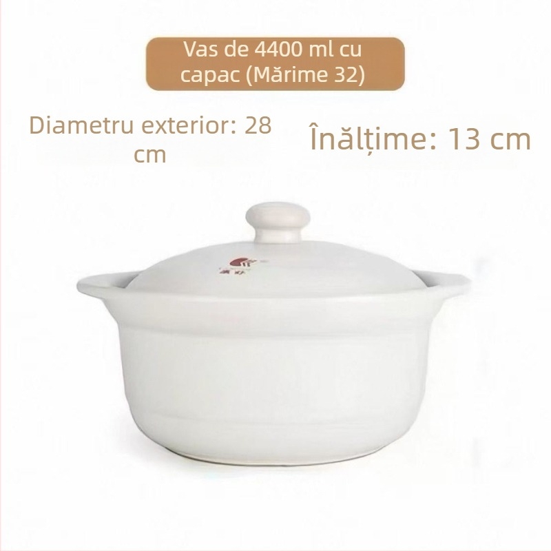 Oală de supă ceramică, capacitate mare, cu capac, pentru încălzire directă, 2,1–3 L, potrivită pentru uz casnic și comercial