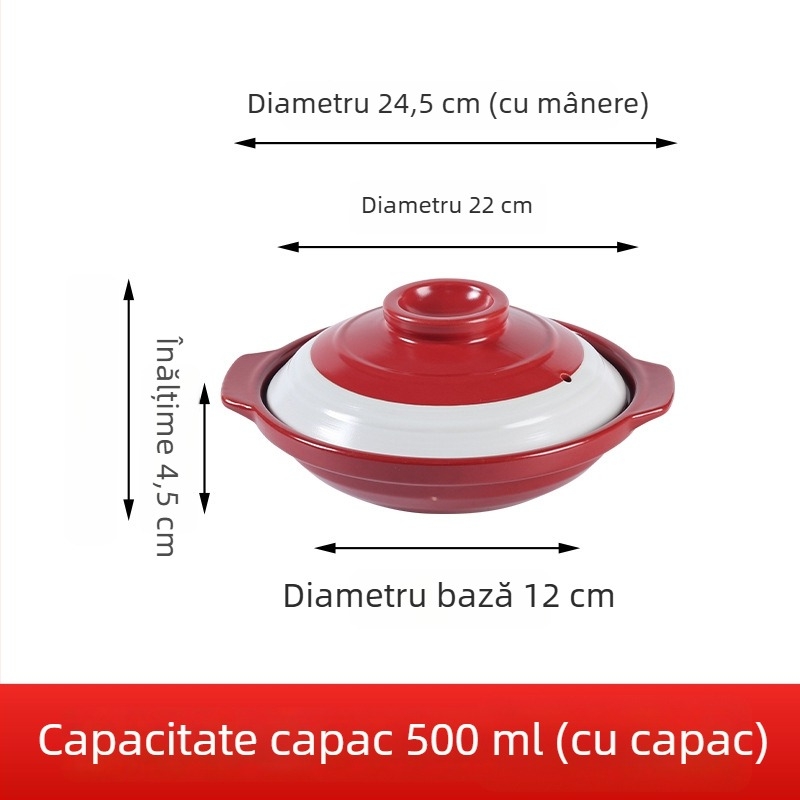 Dan Yun oală ceramică plată, rezistentă la crăpare, pentru gătit uscat, potrivită pentru fructe de mare, ciorbă cu cap de pește și oală cu capac