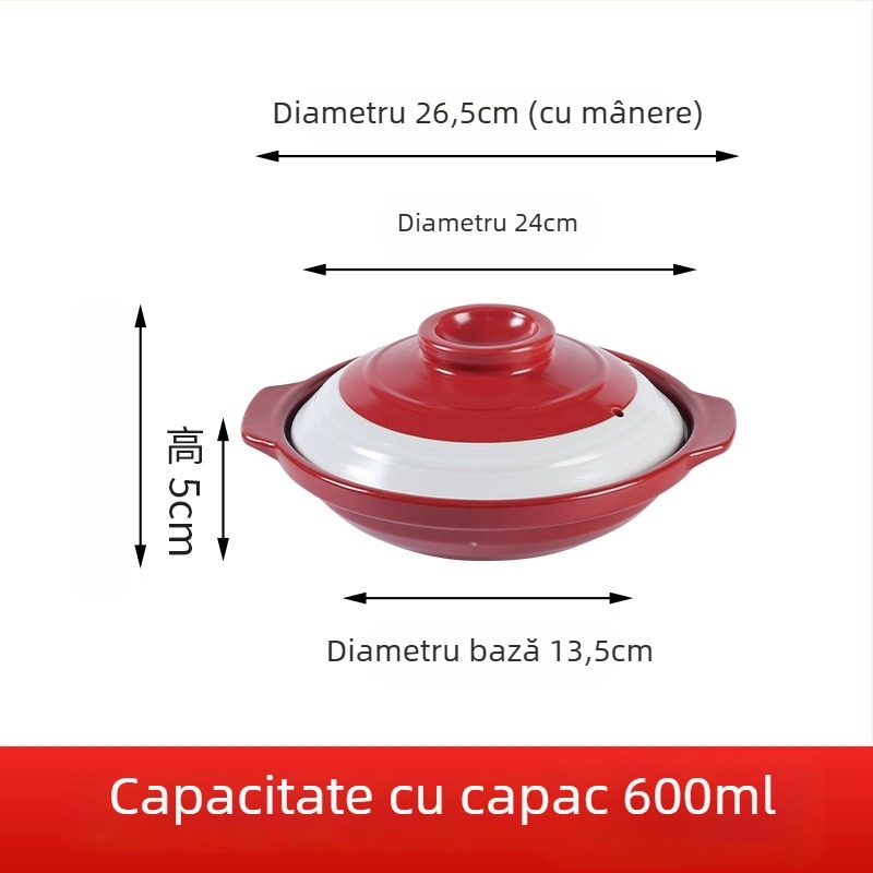 Dan Yun oală ceramică plată, rezistentă la crăpare, pentru gătit uscat, potrivită pentru fructe de mare, ciorbă cu cap de pește și oală cu capac