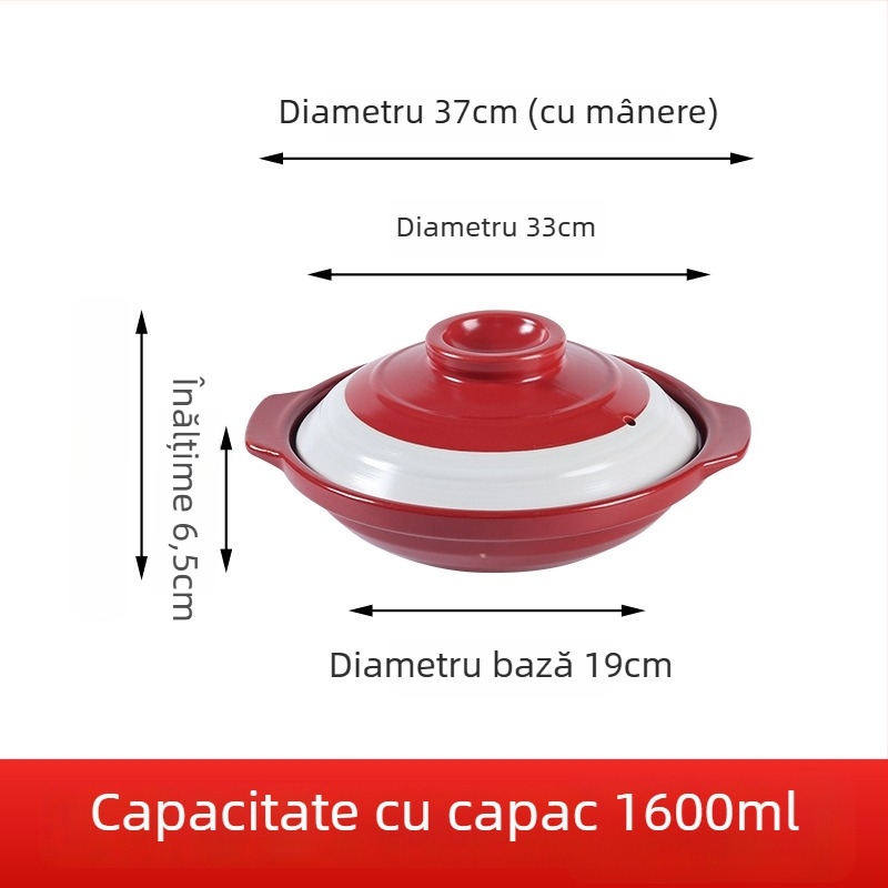Dan Yun oală ceramică plată, rezistentă la crăpare, pentru gătit uscat, potrivită pentru fructe de mare, ciorbă cu cap de pește și oală cu capac