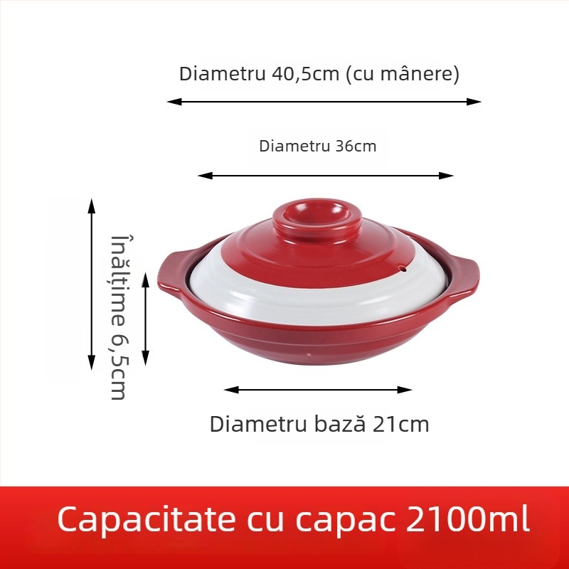 Dan Yun oală ceramică plată, rezistentă la crăpare, pentru gătit uscat, potrivită pentru fructe de mare, ciorbă cu cap de pește și oală cu capac