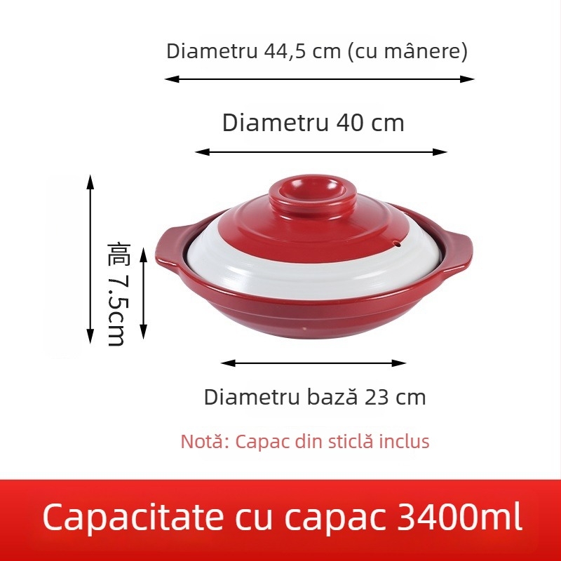 Dan Yun oală ceramică plată, rezistentă la crăpare, pentru gătit uscat, potrivită pentru fructe de mare, ciorbă cu cap de pește și oală cu capac