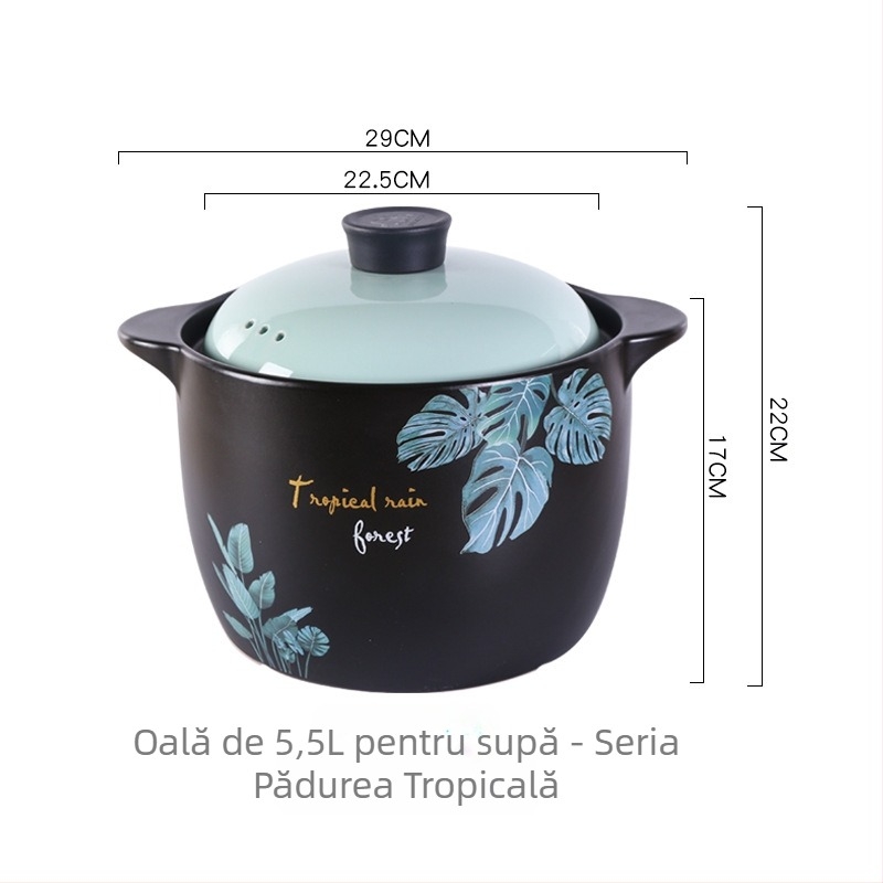 Oală ceramică de gătit, capacitate mare, pentru uz casnic, rezistentă la căldură, cadou