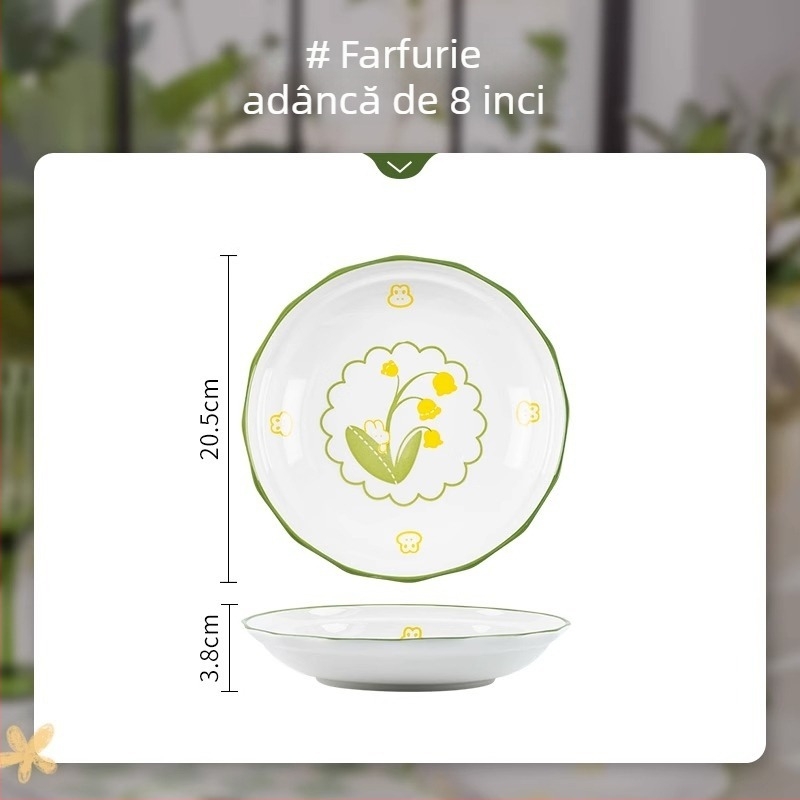Set ceramic cu boluri și farfurii pentru uz casnic, culoare crem, design elegant, set complet de veselă, model 2023