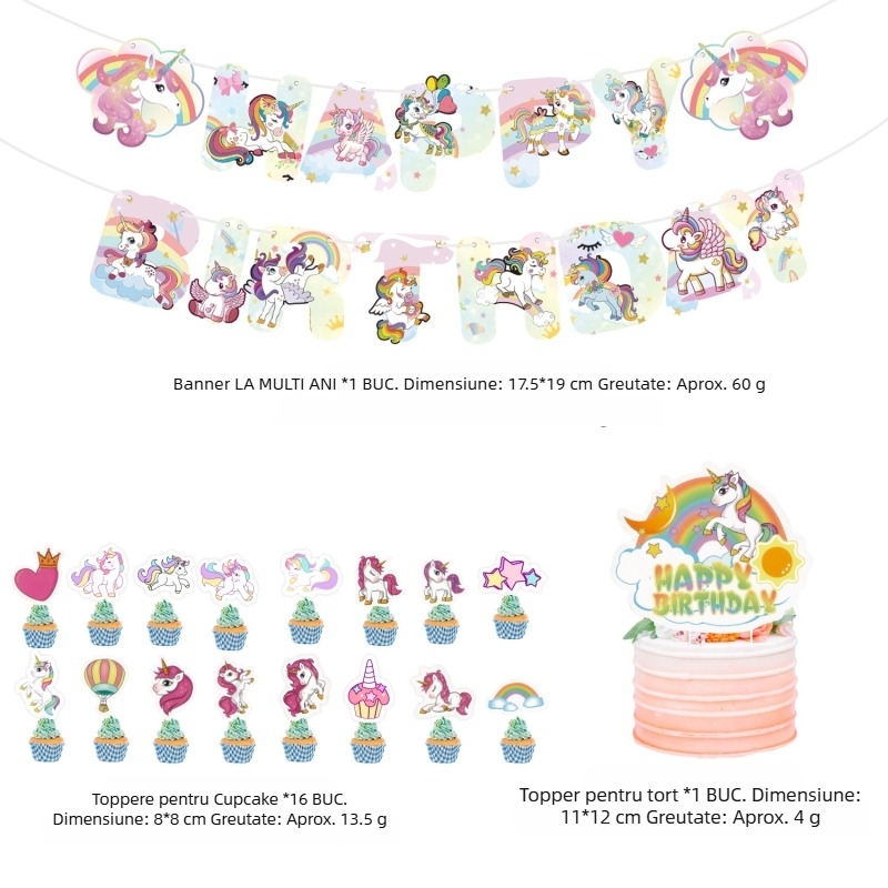 Set de bannere cu unicorn pentru decorul petrecerii de ziua copilului