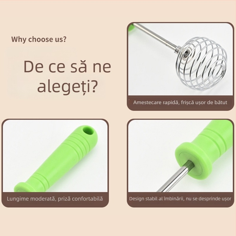 Tel spiral din oțel inoxidabil pentru ouă, manual, cu tijă de amestecare îngroșată pentru aluat, instrument pentru cofetărie