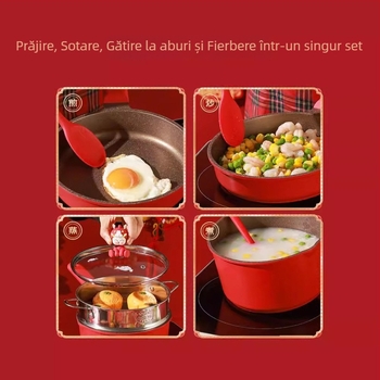 Didinika Oală pentru hrana bebelușului cu strat antiaderent — vas multifuncțional pentru gătit și încălzire lapte (aluminiu, capac din sticlă întărită)