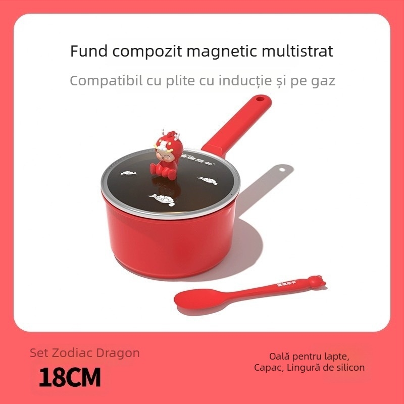Didinika Oală pentru hrana bebelușului cu strat antiaderent — vas multifuncțional pentru gătit și încălzire lapte (aluminiu, capac din sticlă întărită)