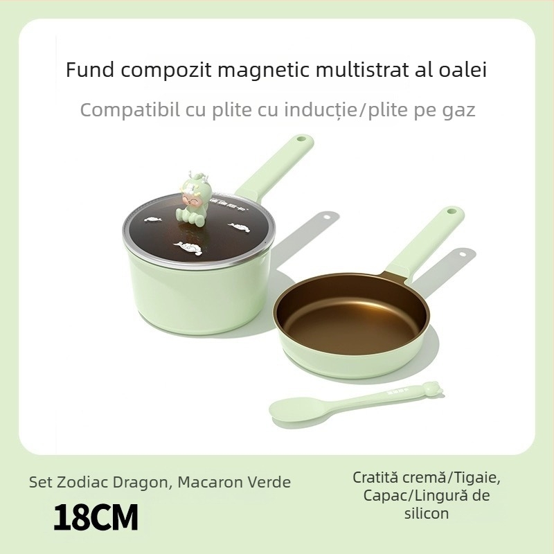 Didinika Oală pentru hrana bebelușului cu strat antiaderent — vas multifuncțional pentru gătit și încălzire lapte (aluminiu, capac din sticlă întărită)