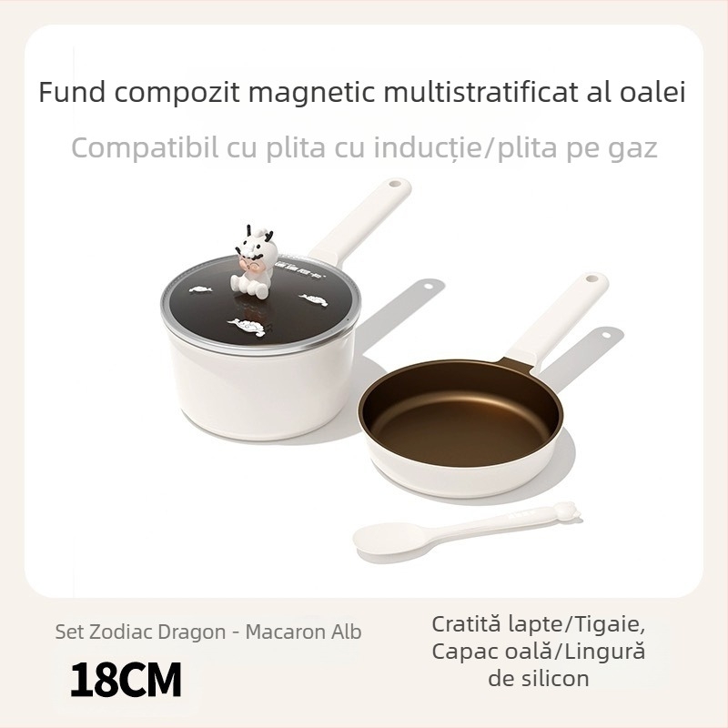 Didinika Oală pentru hrana bebelușului cu strat antiaderent — vas multifuncțional pentru gătit și încălzire lapte (aluminiu, capac din sticlă întărită)