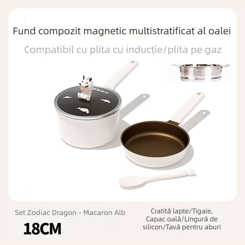 Didinika Oală pentru hrana bebelușului cu strat antiaderent — vas multifuncțional pentru gătit și încălzire lapte (aluminiu, capac din sticlă întărită)