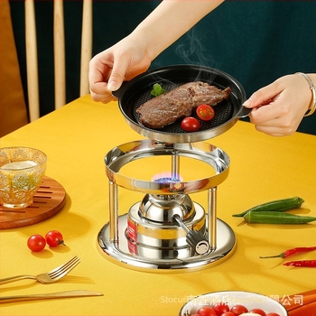 Grătar cu gaz, portabil, pentru o singură persoană, cu plăcuță antiaderentă în stil coreean, frigărui de carne și tigaie pentru grătar; flacără reglabilă.