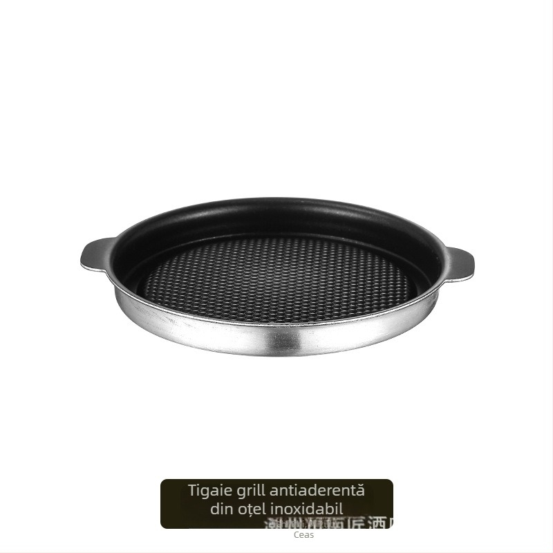 Grătar cu gaz, portabil, pentru o singură persoană, cu plăcuță antiaderentă în stil coreean, frigărui de carne și tigaie pentru grătar; flacără reglabilă.