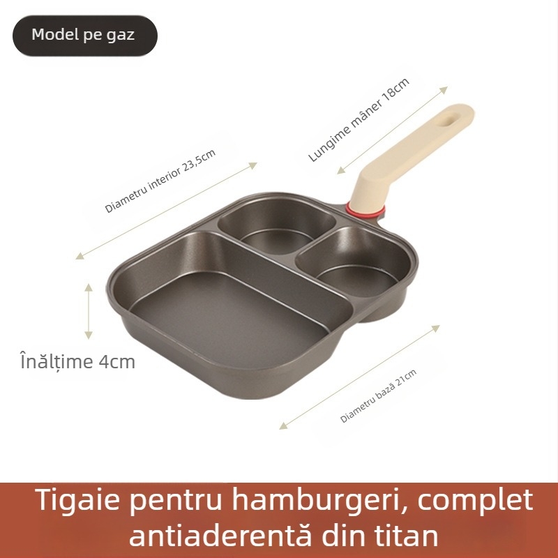 Tigaie premium 3 în 1 din titan ceramic, antiaderentă pentru friptură, ouă și burger