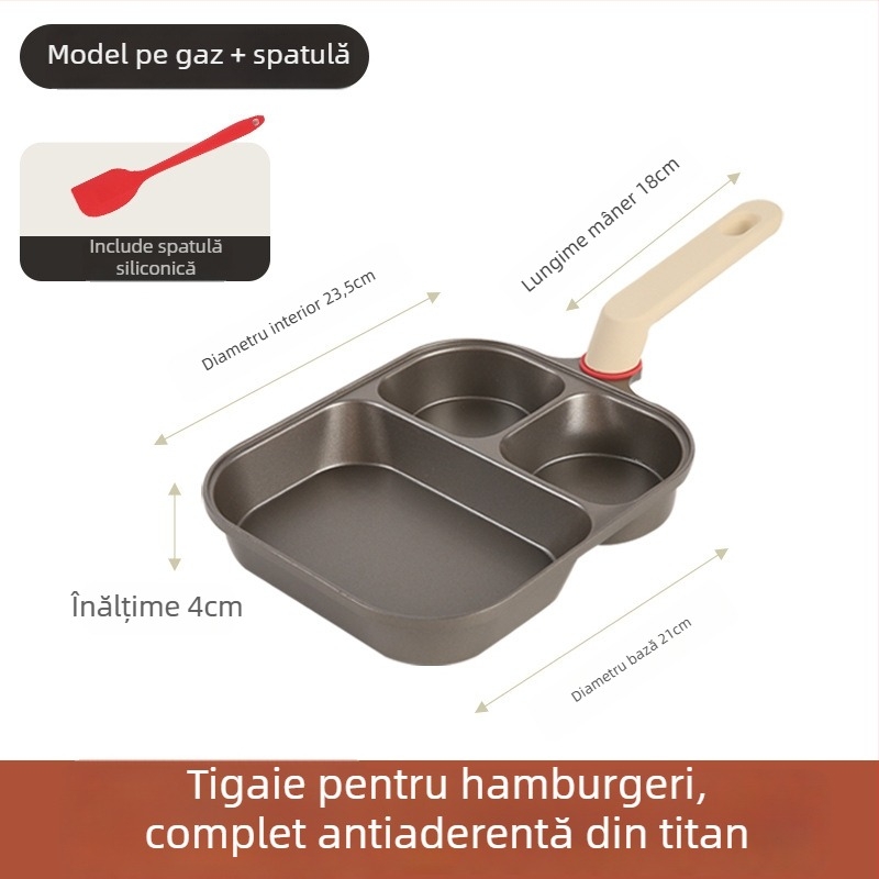 Tigaie premium 3 în 1 din titan ceramic, antiaderentă pentru friptură, ouă și burger