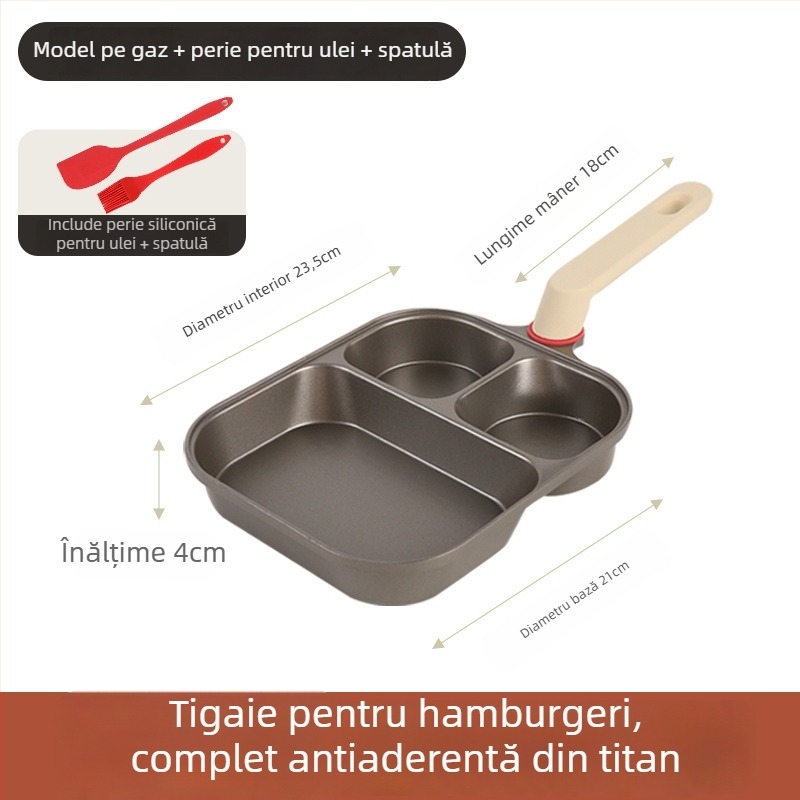 Tigaie premium 3 în 1 din titan ceramic, antiaderentă pentru friptură, ouă și burger