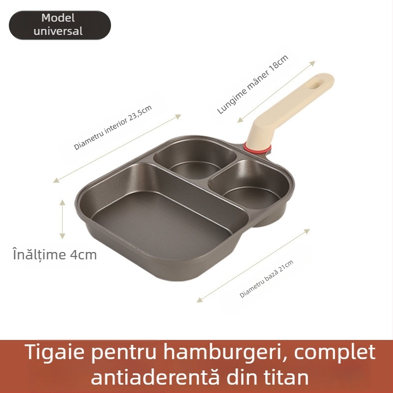 Tigaie premium 3 în 1 din titan ceramic, antiaderentă pentru friptură, ouă și burger