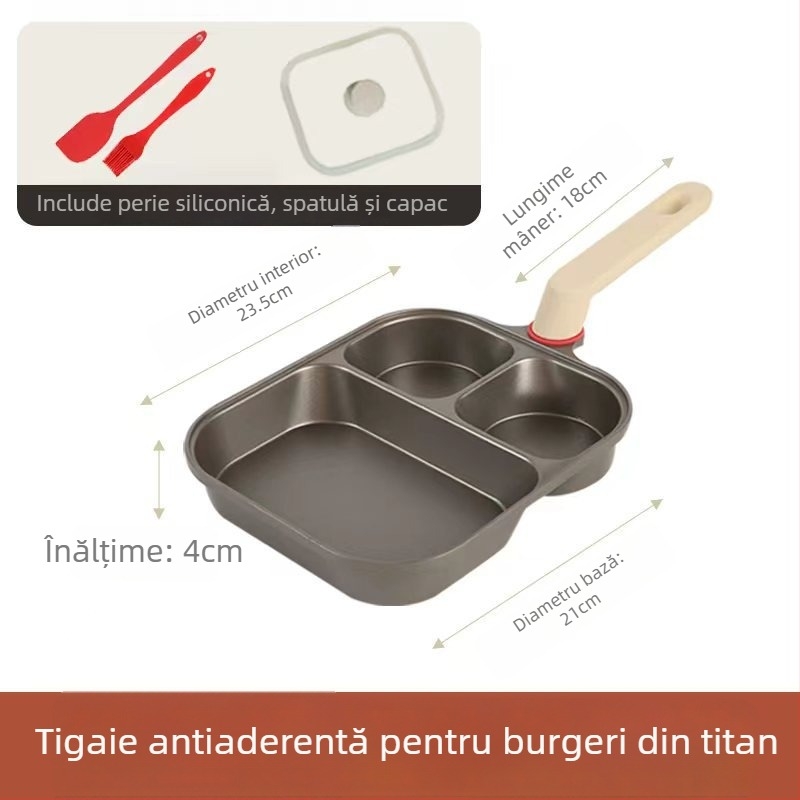 Tigaie premium 3 în 1 din titan ceramic, antiaderentă pentru friptură, ouă și burger