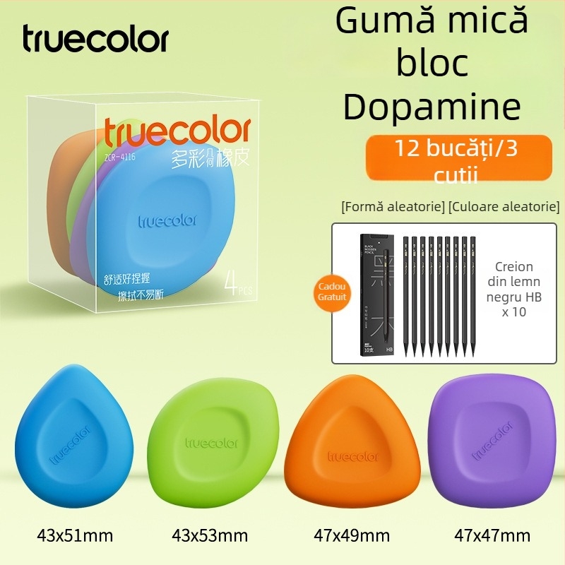Radieră True Color mică, pătrată, pentru elevii din învățământul primar, fără reziduuri, extrem de curată, potrivită pentru grădiniță, schițe și artă
